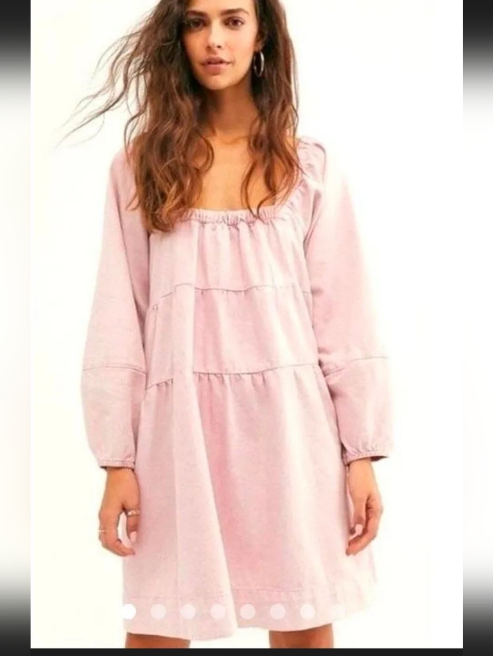 Free People Lou Jean Pink Denim Jean Dress Tiered Cowgirl Western Size L
